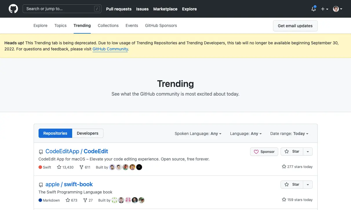 Re: GitHub's plan to remove Trending tab