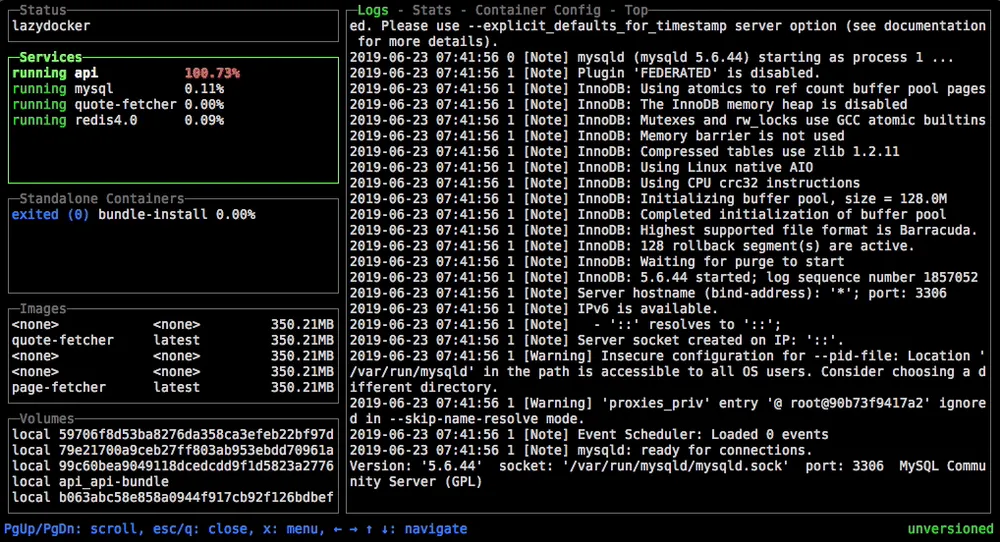 lazydocker terminal UI