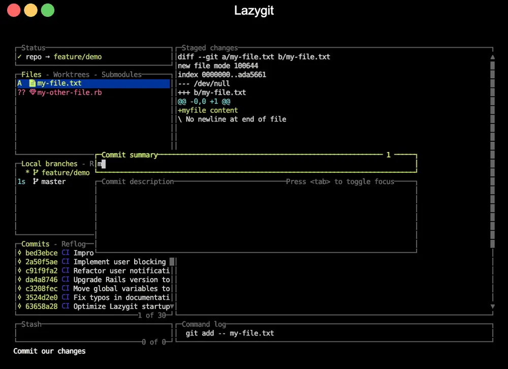lazygit terminal UI